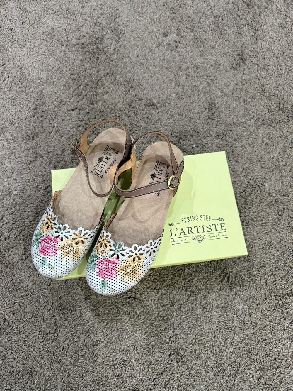 L'Artiste by Spring Step White Floral Perforated Mary Jane Wedges